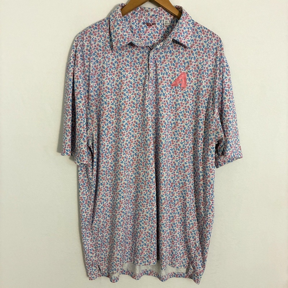 Arizona Diamondbacks D-Backs Polo Shirt Mens 2XL Floral Logo Performance Preppy
